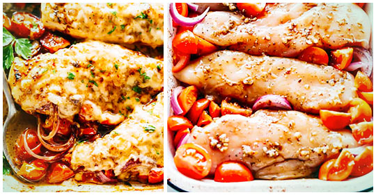 Jednoduchý zeleninový gratin s mozzarellou a kuřecím filetem