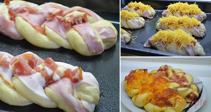 Malé šunkovo-sýrové kynuté copánky