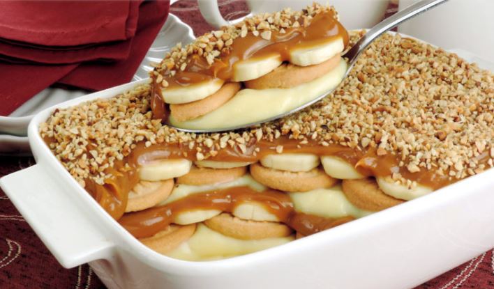 Dezert Butterkeks s banány a vanilkovým pudinkem