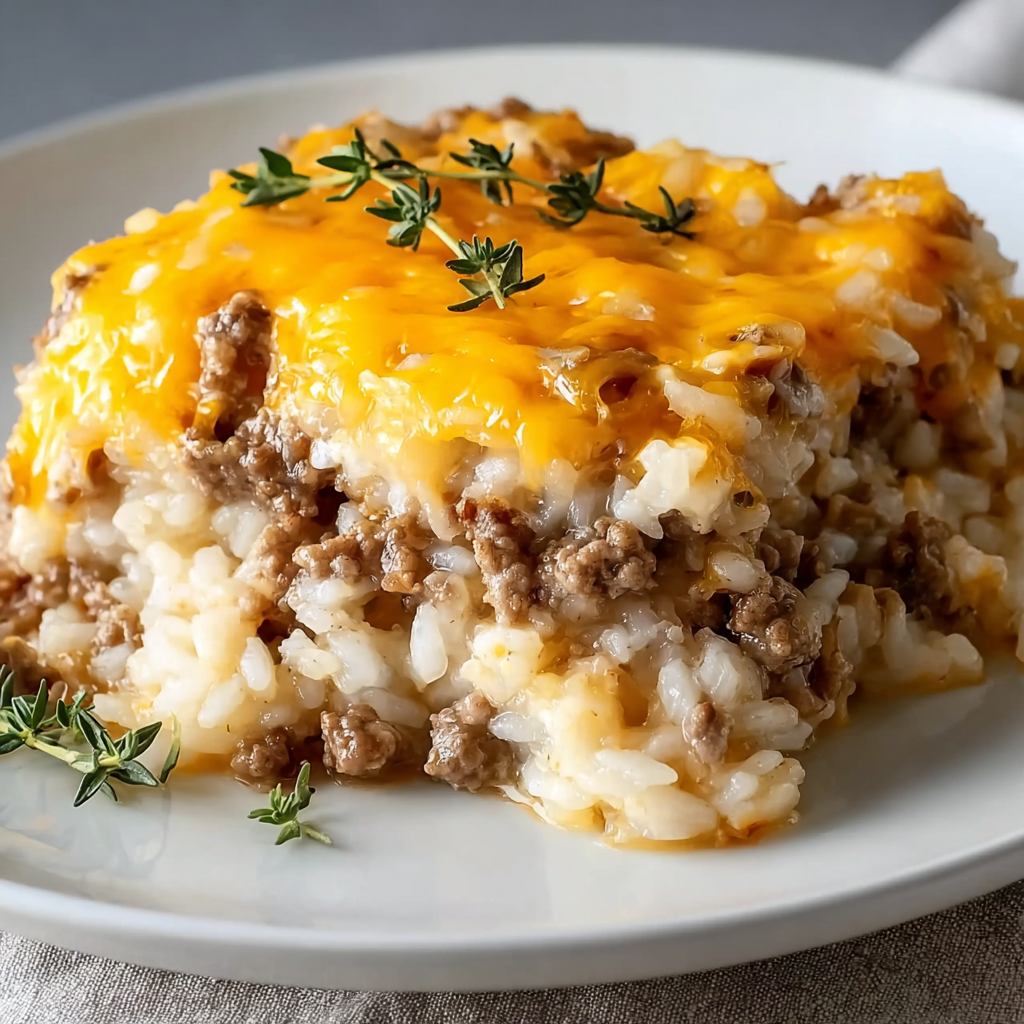 Zapečená rýže s cheeseburgerem