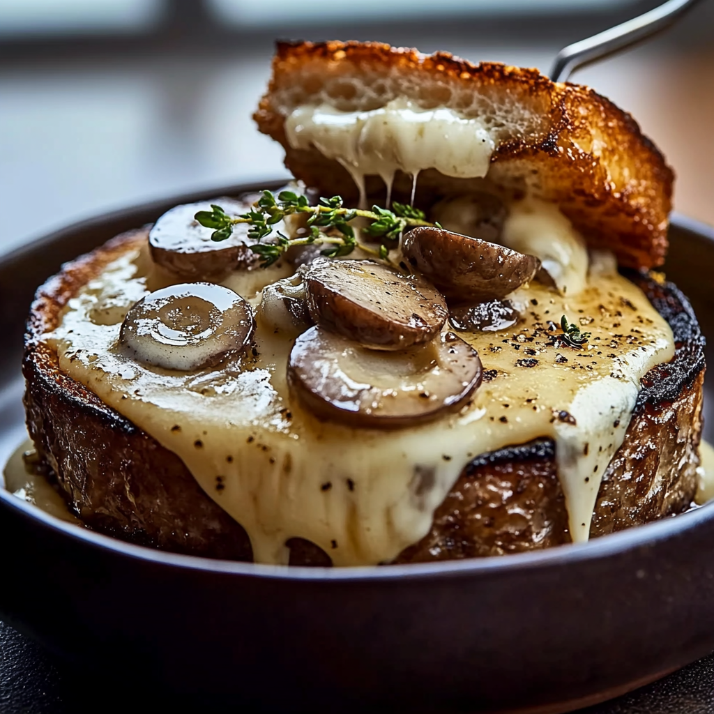 Zapékaný švýcarský sýr s houbami