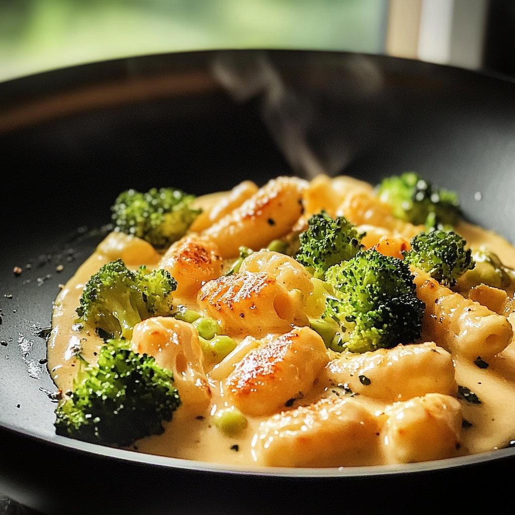Sýrová pánev s kuřecím masem a brokolicí se sýrovou omáčkou