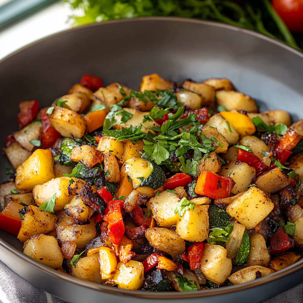 Veganská snídanová směs se zeleninou a fazolemi