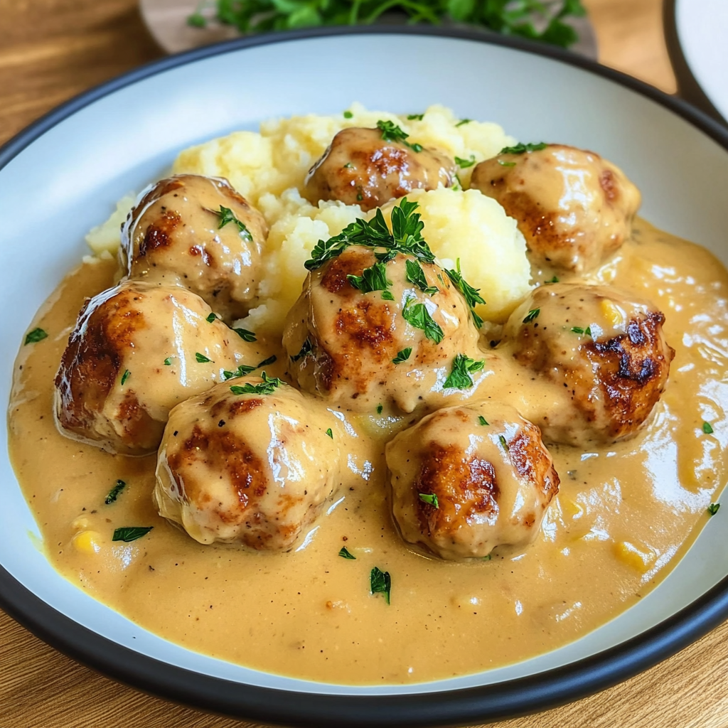 Masové kuličky v krémové omáčce s bramborovou kaší – Sytá pochoutka pro celou rodinu