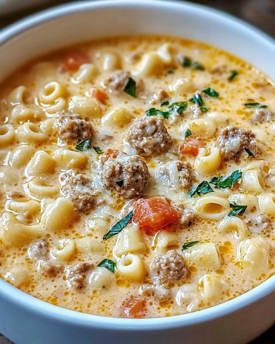 Krémová ditalini polévka s italskou klobásou a parmazánem