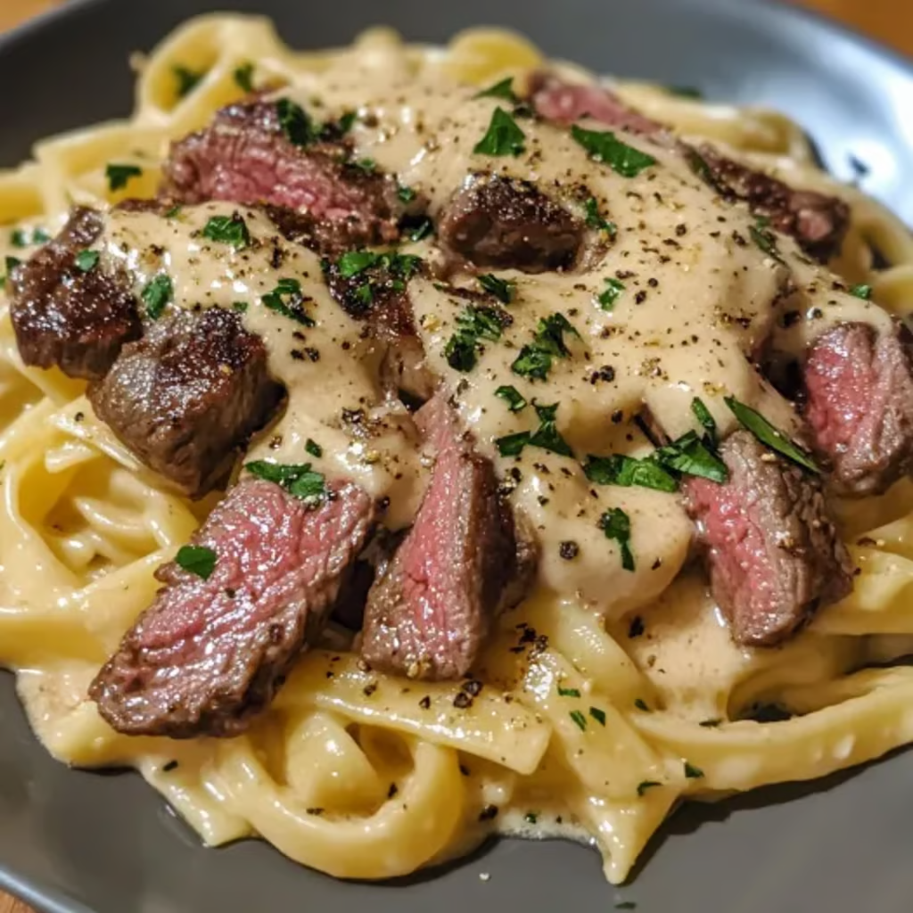 Krémové hovězí těstoviny s česnekem