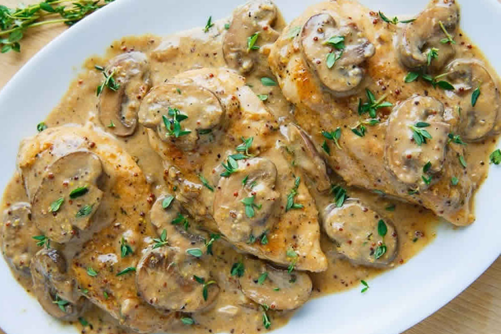 Kuře s hořčicí a houbami