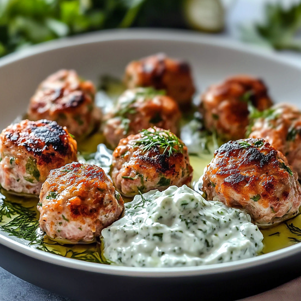 Řecké krůtí masové kuličky s tzatziki