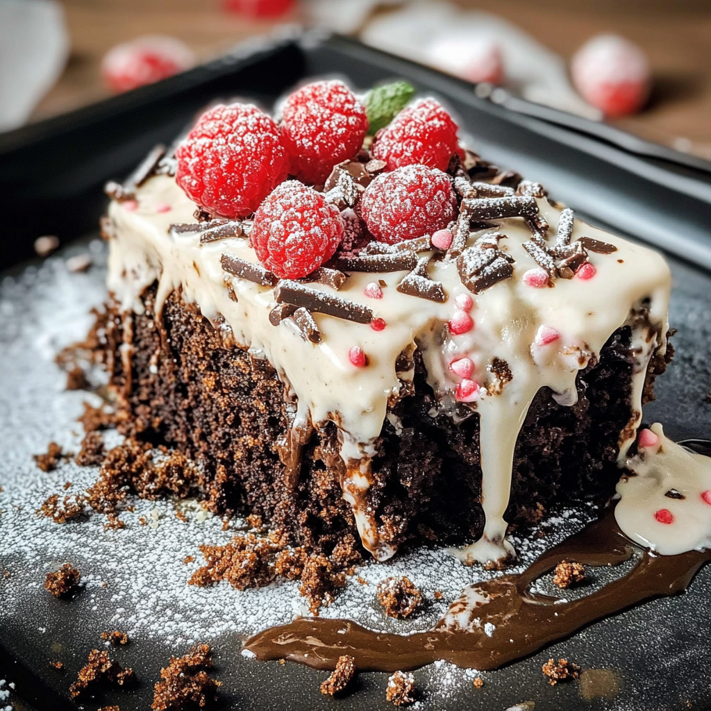 Poke cake s čokoládou a mátou