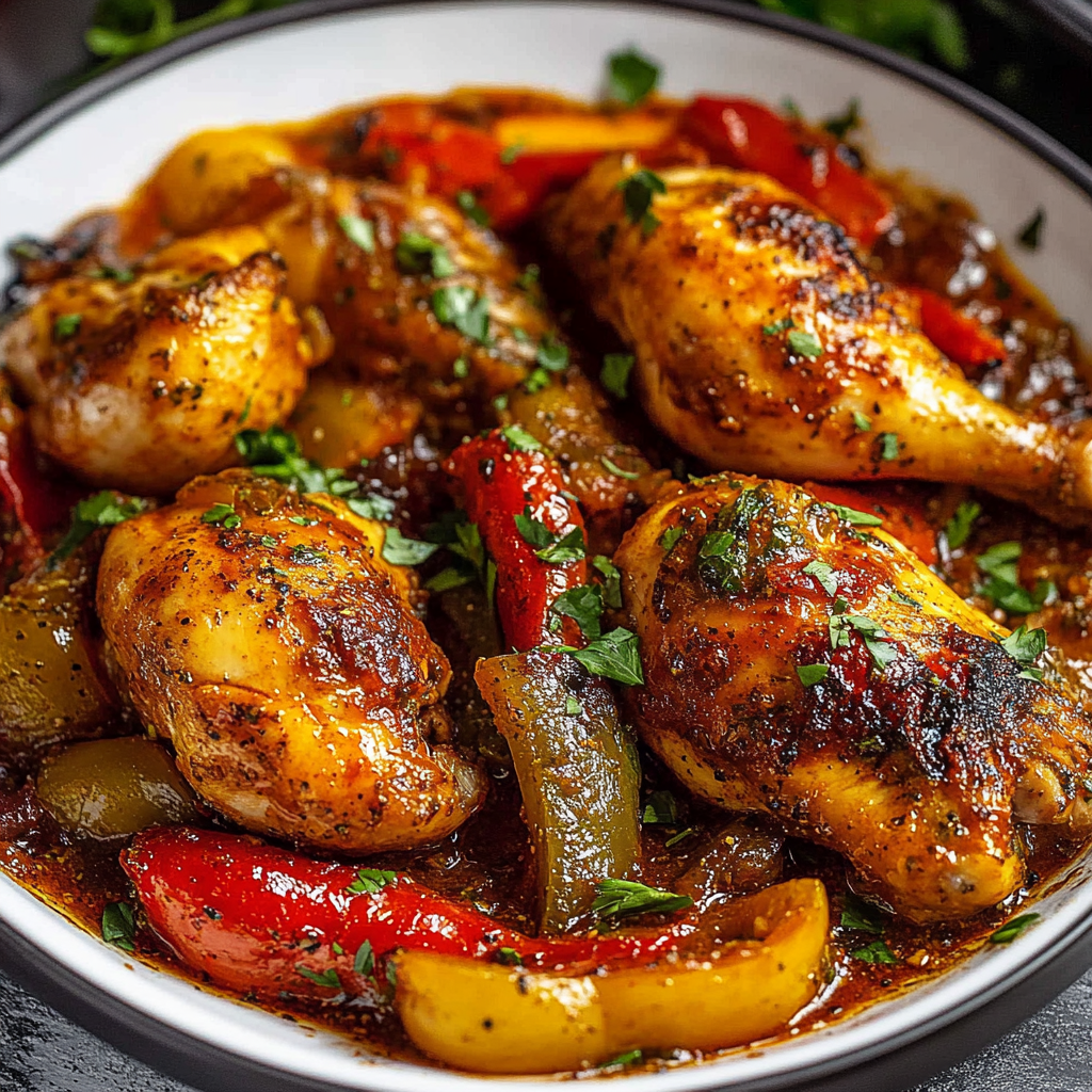 Recept na kuřecí stehna s paprikou a paprikou (Cosce di Pollo con Peperoni e Paprika)