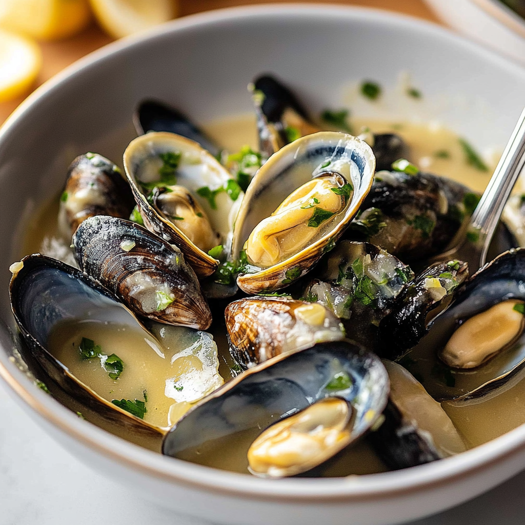 Mušle ve smetanové omáčce, česneku a citronu