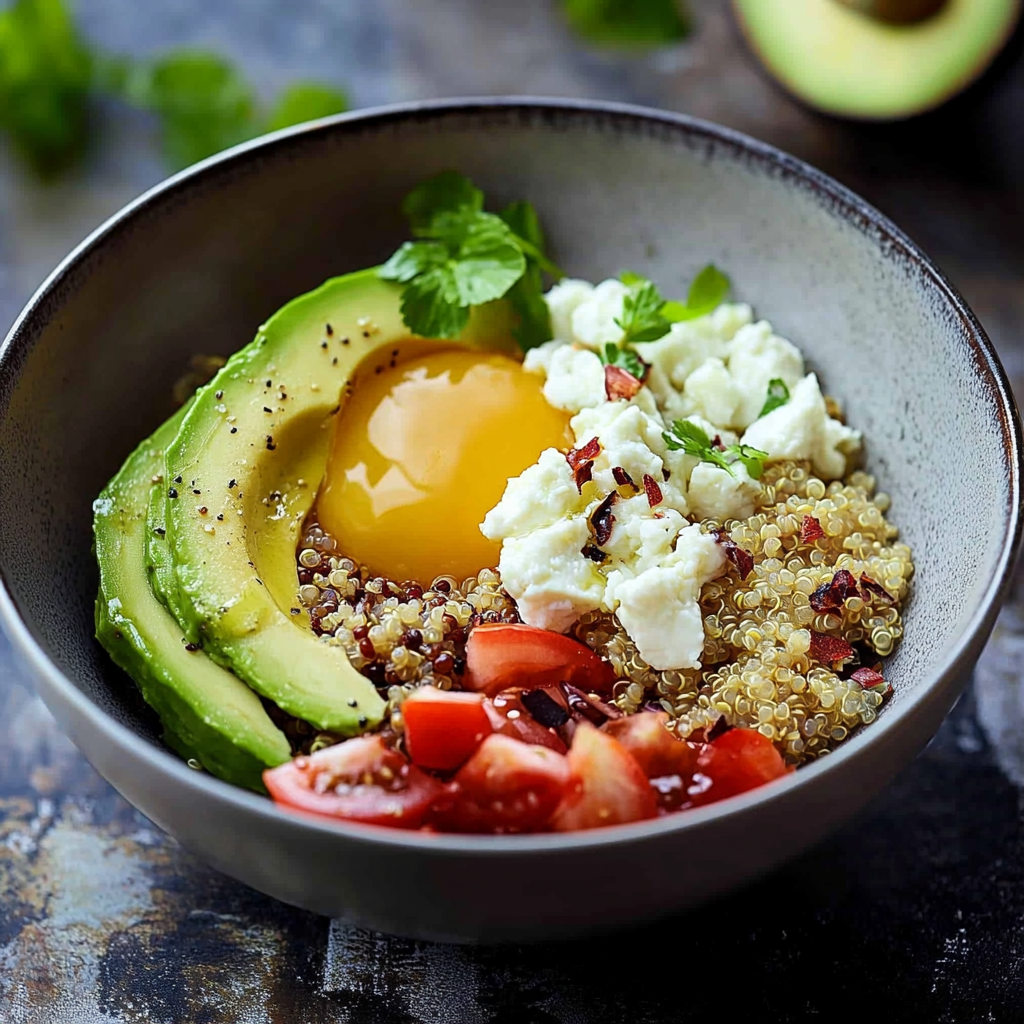 Recept na snídaňovou misku s quinoou a avokádem