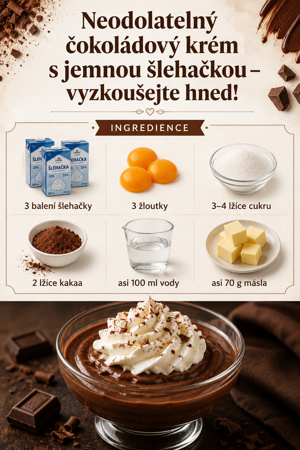 Neodolatelný čokoládový krém s jemnou šlehačkou – vyzkoušejte hned!