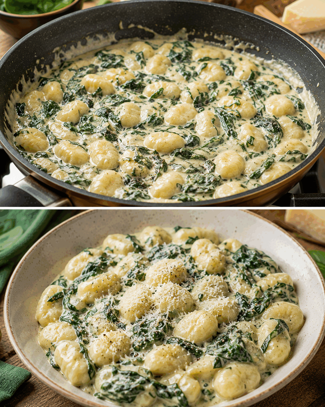 Krémové gnocchi se špenátem a parmazánem. Rychlý recept hotový za 30 minut, který si zamiluje celá rodina