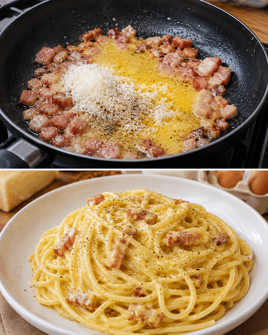 Pravé italské Spaghetti Carbonara jako z římské trattorie. Krémová omáčka bez smetany a hotovo za 25 minut