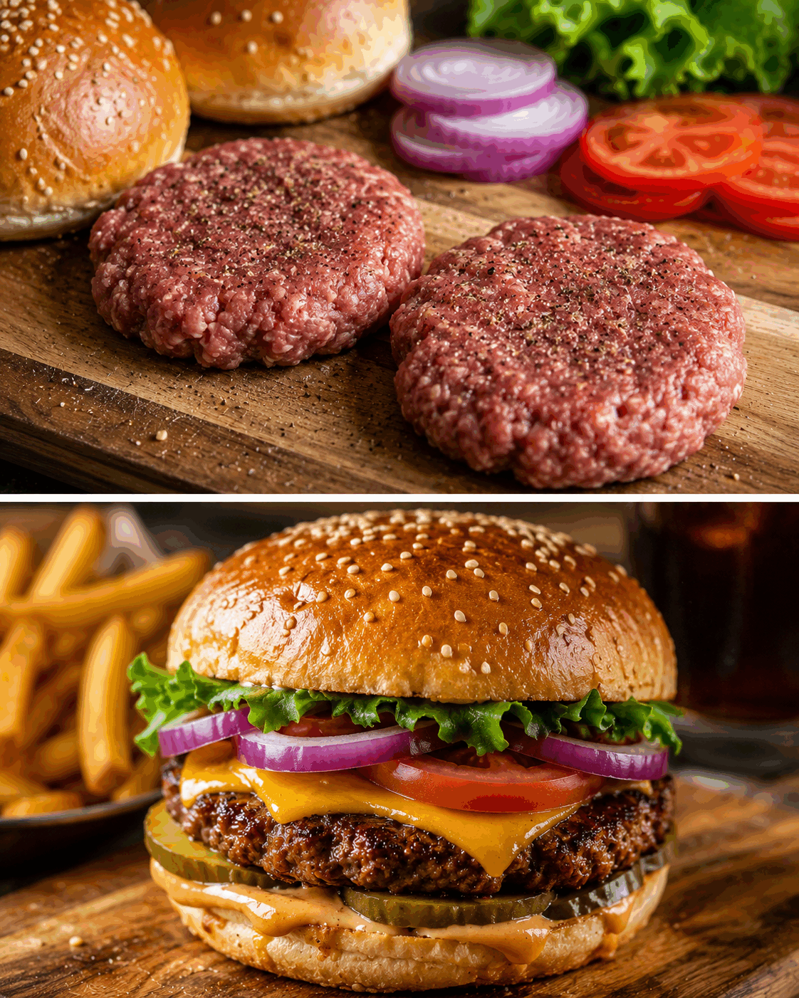 Dokonalý domácí hamburger jako z nejlepší burgerové restaurace. Šťavnaté maso, nadýchaná bulka a neodolatelná chuť