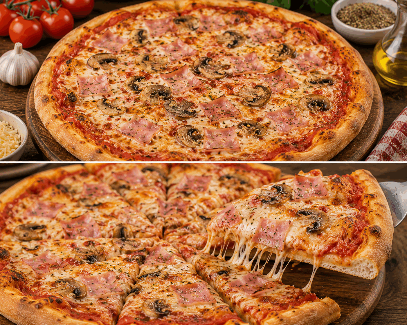 Domácí šunková pizza: křupavá na okrajích, vláčná uvnitř a plná poctivé chuti