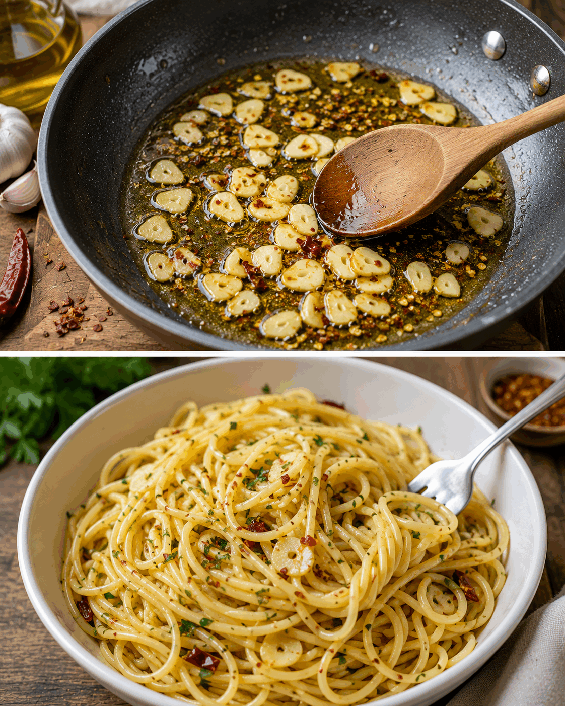 Pravé italské špagety aglio e olio. Jednoduchý recept z pár surovin hotový za 20 minut