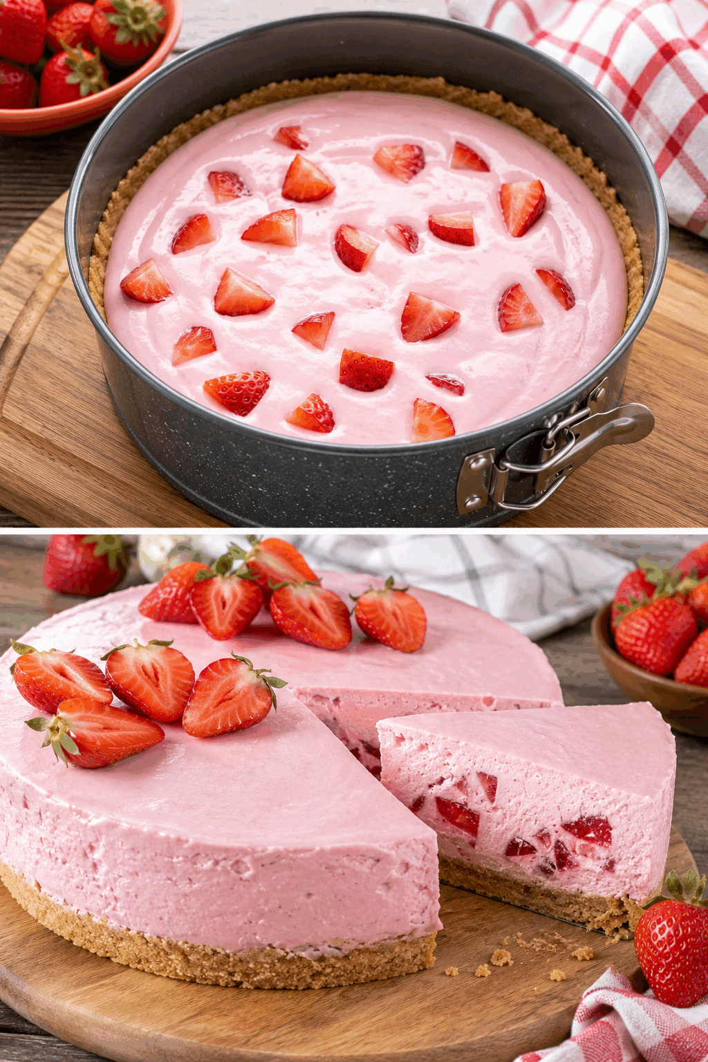 Osvěžující jahodový cheesecake bez pečení. Jemný dezert, který zvládne každý